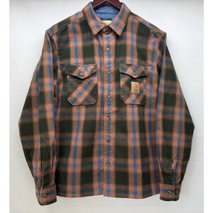 Brixton Coors Banquet Brown Plaid Flannel Button Up Shirt Men's Size Small